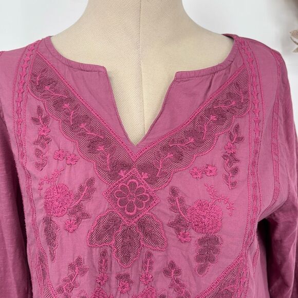 Soft Surroundings Coconut Dreams Mellow Mauve Embroidered Tunic Top M - Picture 5 of 13